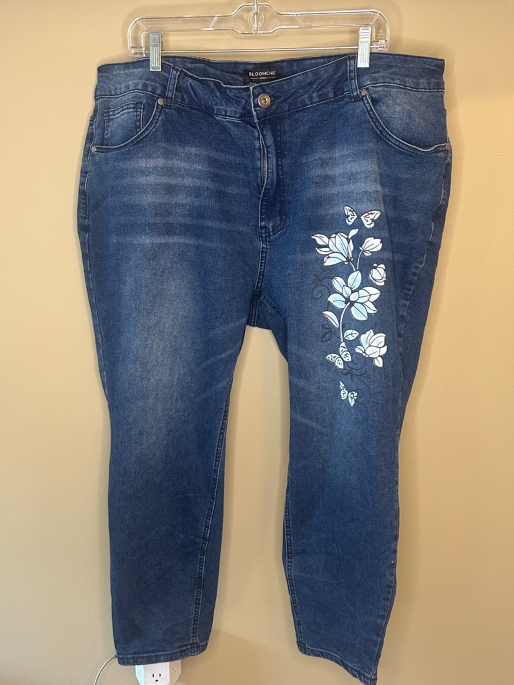 BloomChic Dark Blue Skinny Jeans with White & Light Blue Floral Print